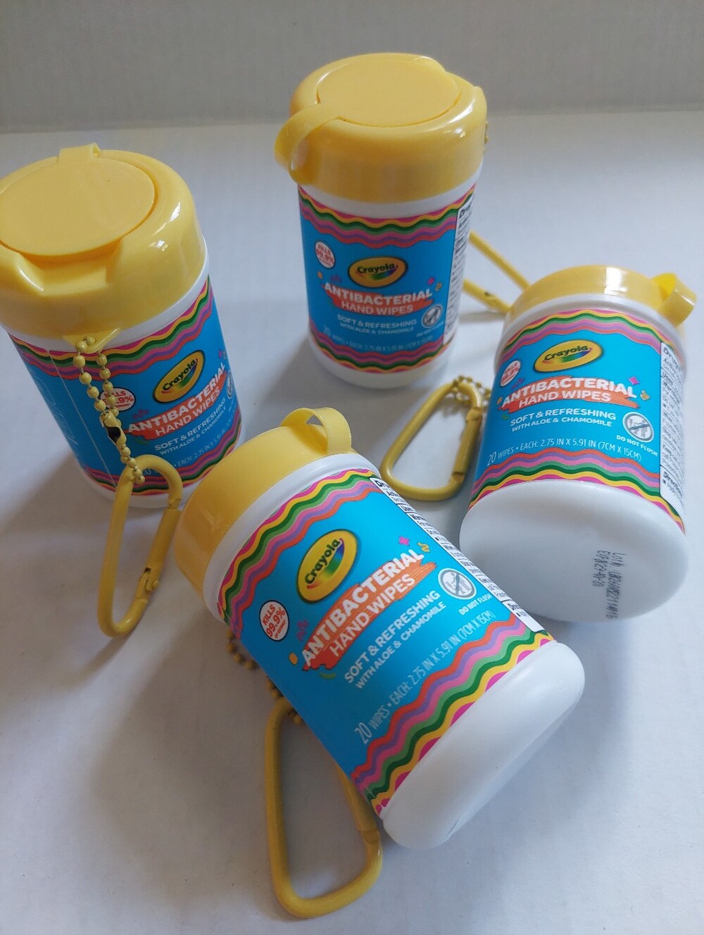 4 Pcs Crayola Antibacterial Hand WIPES Kids  Keychain Backpack Clip Party Favors